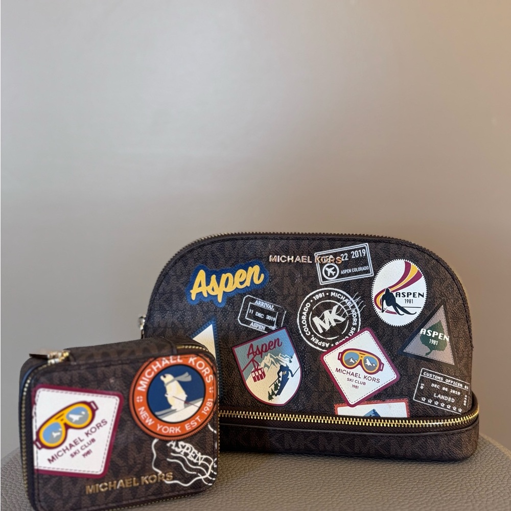Michael Kors Black Cosmetic Bags with Colorful Patches